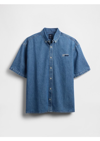 Erkek Denim Mavi Gap Logo Denim Big Gömlek fiyatları