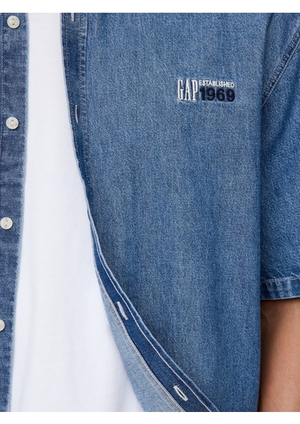 Erkek Denim Mavi Gap Logo Denim Big Gömlek modelleri