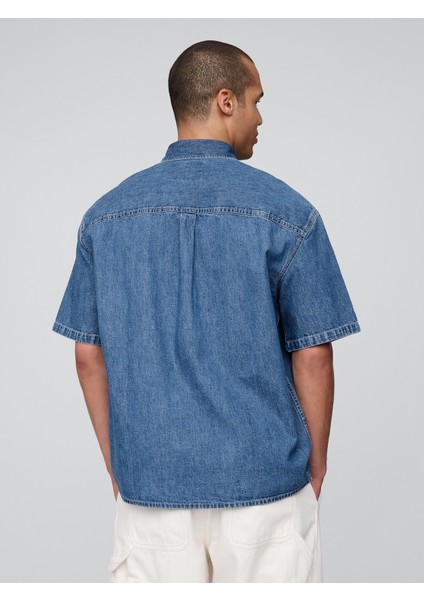 Erkek Denim Mavi Gap Logo Denim Big Gömlek fırsatları