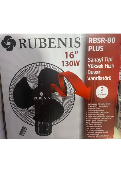 Rbsr-80 Plus Kumandalı Duvar Vantilatörü Siyah