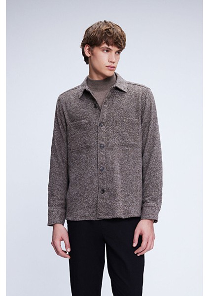 Kahverengi Regular Fit Pamuklu Overshirt Gömlek Ceket