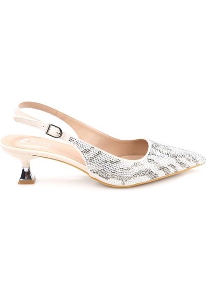 PS-32370 Kadın 4 cm Arkası Açık Taşlı Abiye Stiletto Ayakkabı