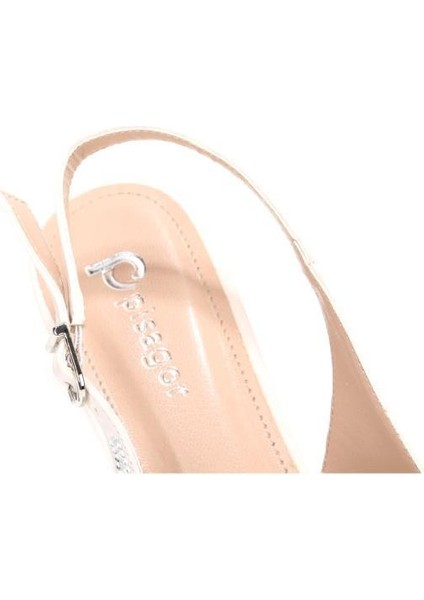 PS-32370 Kadın 4 cm Arkası Açık Taşlı Abiye Stiletto Ayakkabı