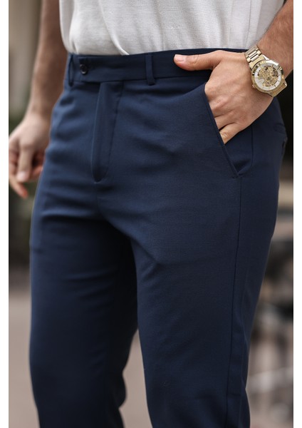 Erkek Lacivert Italyan Kesim Slim Fit Kaliteli Esnek Likralı Bilek Boy Kumaş Pantolon modelleri