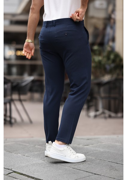 Erkek Lacivert Italyan Kesim Slim Fit Kaliteli Esnek Likralı Bilek Boy Kumaş Pantolon fırsatları