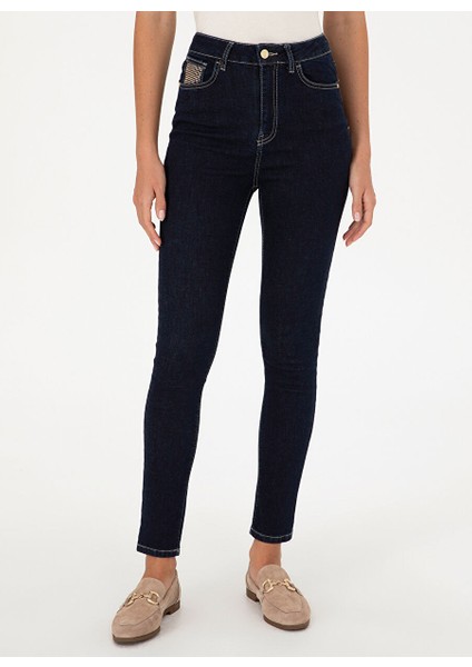 Koyu Indigo Kadın Skinny Fit Düz Denim Pantolon Lıan fiyatları