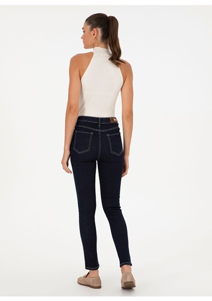 Koyu Indigo Kadın Skinny Fit Düz Denim Pantolon Lıan fırsatları