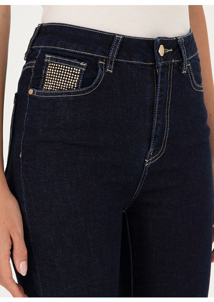 Koyu Indigo Kadın Skinny Fit Düz Denim Pantolon Lıan indirimleri
