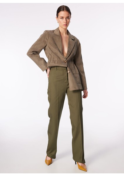 Yüksek Bel Regular Fit Haki Kadın Pantolon 1091021