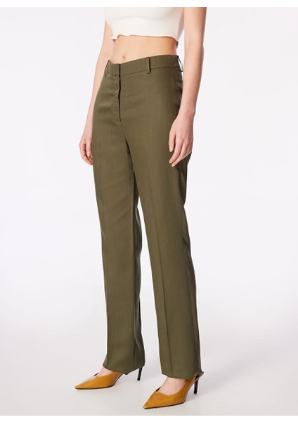 Yüksek Bel Regular Fit Haki Kadın Pantolon 1091021