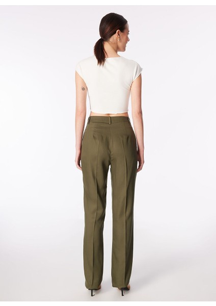 Yüksek Bel Regular Fit Haki Kadın Pantolon 1091021