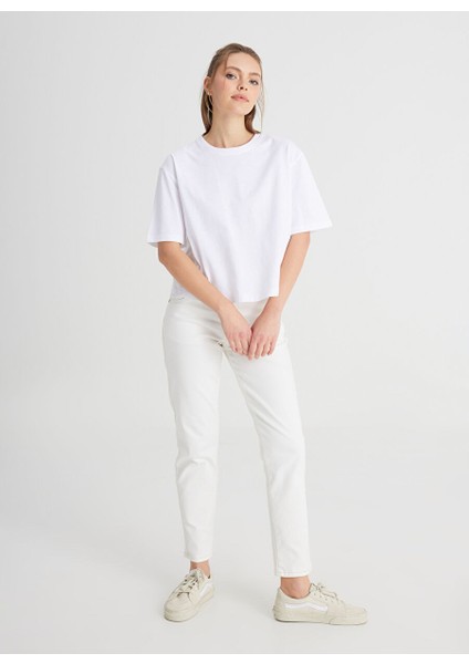 Bisiklet Yaka Beyaz Kadın T-Shirt W241608100-BISIKLET Yaka T-Shirt