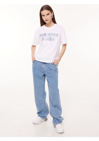 Bisiklet Yaka Baskılı Beyaz Kadın T-Shirt J0708 fiyatları