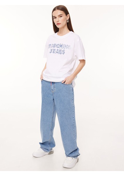 Bisiklet Yaka Baskılı Beyaz Kadın T-Shirt J0708 modelleri