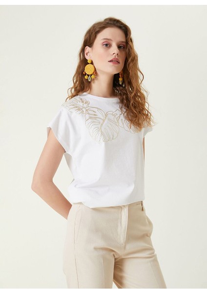 Bisiklet Yaka Beyaz Kadın T-Shirt 1090315