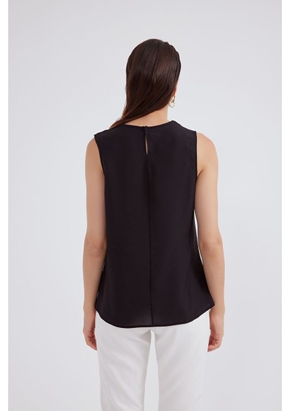 Degaje Yaka Kolsuz Bluz - Siyah indirimleri