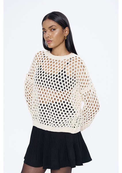 Ajur Detaylı Ince Triko Krem modelleri