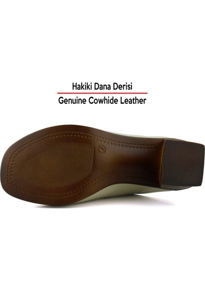Valery Bej Hakiki Dana Derisi Önü Açık Kalın Topuklu Terlik