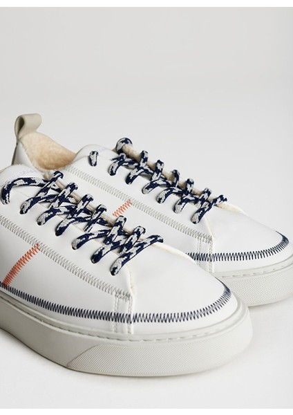 Beyaz-Mavi Kadın Deri Sneaker Apt fiyatları