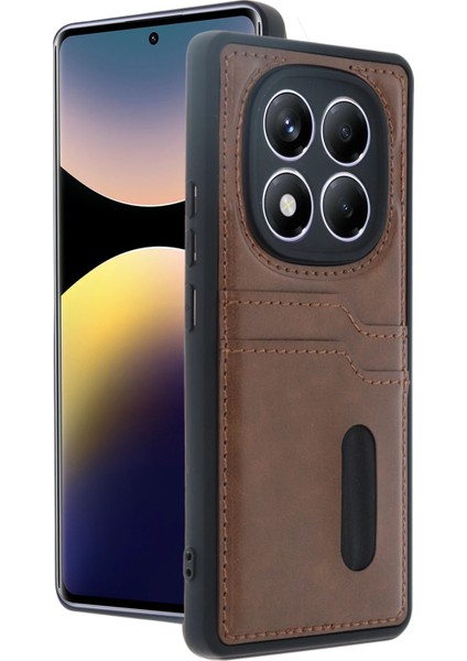 Xiaomi Redmi Note 14 Pro 4g Kılıf Sara Kartvizitli Deri Kılıf - Taba Glstd