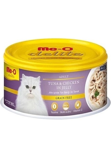 Meo Delite Tahılsız Jöleli Ton Balıklı ve Tavuklu Yetişkin Konserve Kedi Maması 80 gr