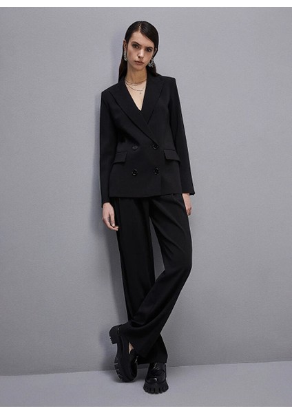Siyah Kadın Kruvaze Yaka Standart Blazer 8S0483