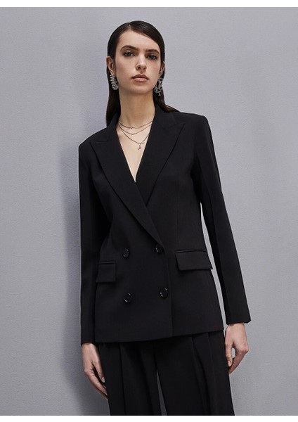 Siyah Kadın Kruvaze Yaka Standart Blazer 8S0483 modelleri