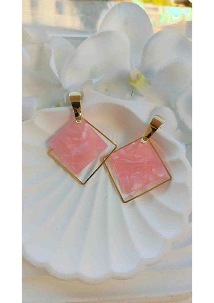 Çelik Baklava Model Mine Taşlı Küpe