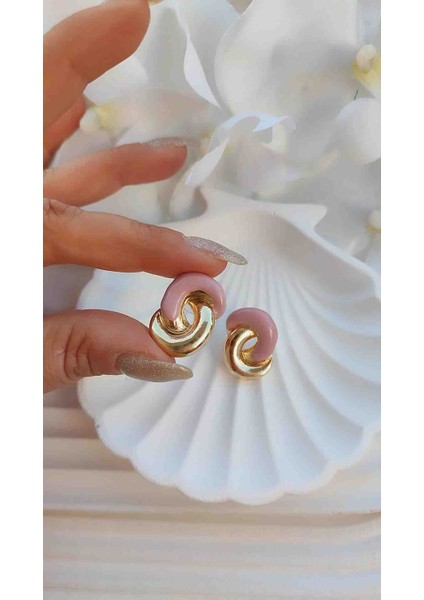 Çelik Çift Yarım Halka Renkli Küpe Yeni Sezon Trend Modeller