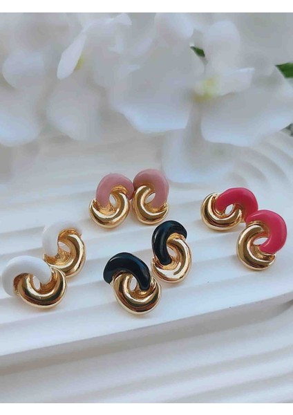 Çelik Çift Yarım Halka Renkli Küpe Yeni Sezon Trend Modeller indirimleri