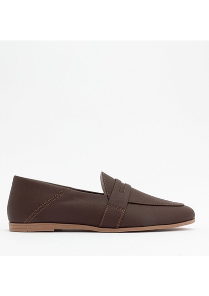 F05 Kahve Cilt Hakiki Deri Kadın Loafer Ayakkabı