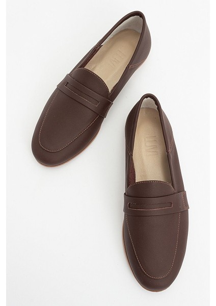 F05 Kahve Cilt Hakiki Deri Kadın Loafer Ayakkabı
