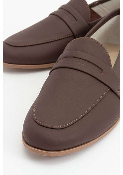 F05 Kahve Cilt Hakiki Deri Kadın Loafer Ayakkabı