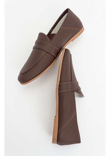 F05 Kahve Cilt Hakiki Deri Kadın Loafer Ayakkabı
