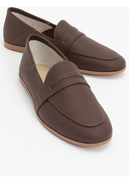F05 Kahve Cilt Hakiki Deri Kadın Loafer Ayakkabı
