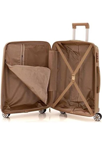 V305 Ultra Hafif Plastik Materyal Polipropilen Kabin Boy Valiz - Şampanya fiyatları