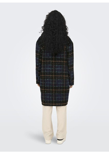 Koyu Lacivert Kadın Kaban Onlkathy Check Coat cc Otw