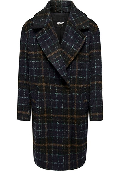 Koyu Lacivert Kadın Kaban Onlkathy Check Coat cc Otw