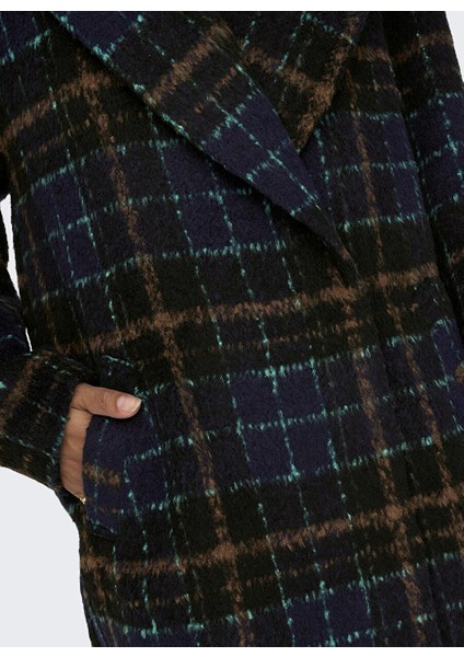 Koyu Lacivert Kadın Kaban Onlkathy Check Coat cc Otw