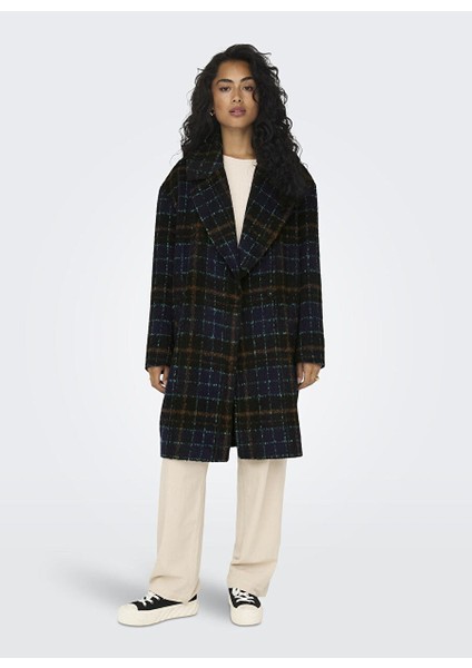 Koyu Lacivert Kadın Kaban Onlkathy Check Coat cc Otw