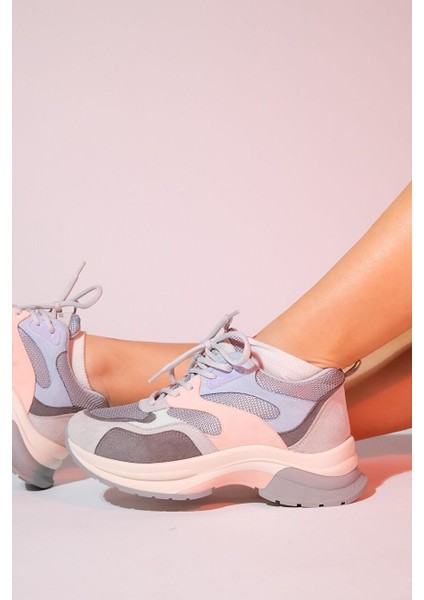 Crown Buz Pudra Multi Bağcıklı Kadın Kalın Taban Spor Sneakers