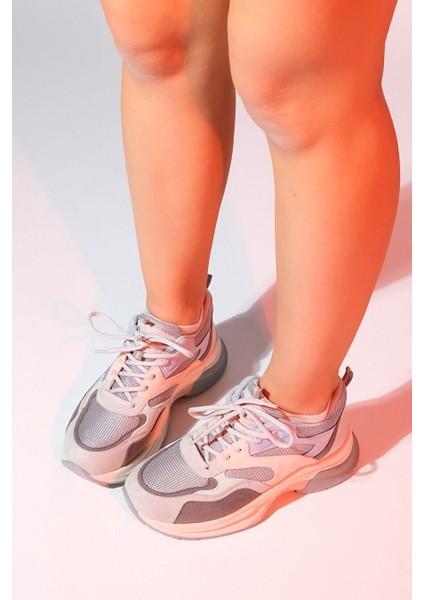 Crown Buz Pudra Multi Bağcıklı Kadın Kalın Taban Spor Sneakers