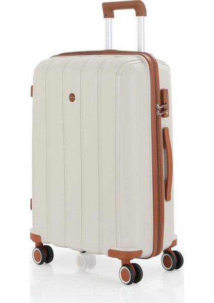 V305 Ultra Hafif Plastik Materyal Polipropilen Kabin Boy Valiz - Kemik Kahve modelleri