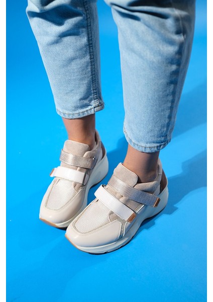 Berge Bej Rose Kadın Cırtlı Dolgu Taban Spor Sneakers fiyatları