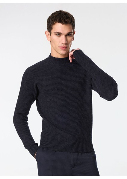 Lacivert Erkek Bisiklet Slim Fit Kazak Q M170 5623
