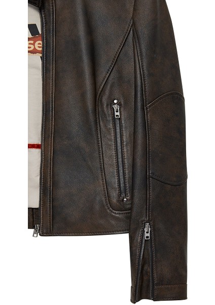Glam Kadın Kahverengi Vintage Deri Ceket 24SGM5194VD modelleri