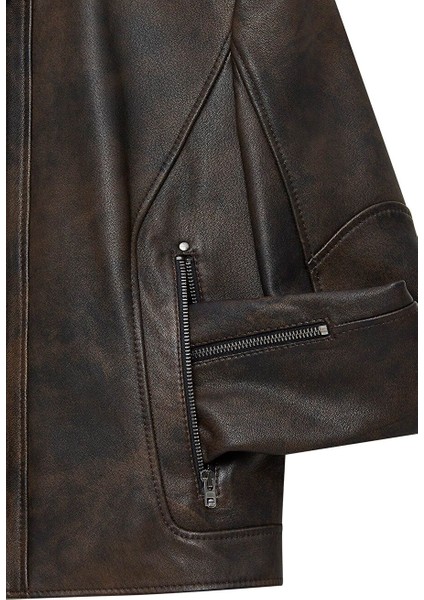 Glam Kadın Kahverengi Vintage Deri Ceket 24SGM5194VD fırsatları