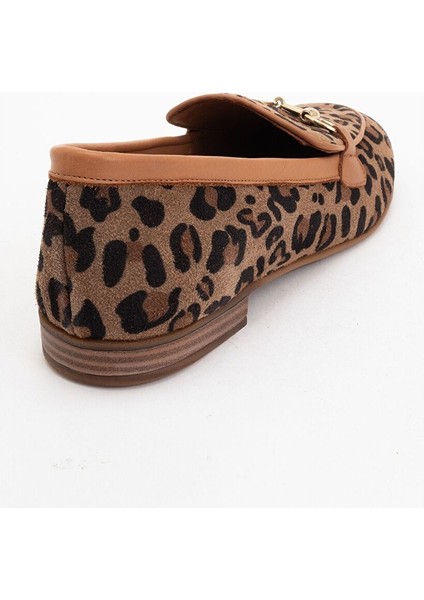 Trexıe Siyah Taba Desenli Hakiki Deri Tokalı Kadın Loafer Ayakkabı