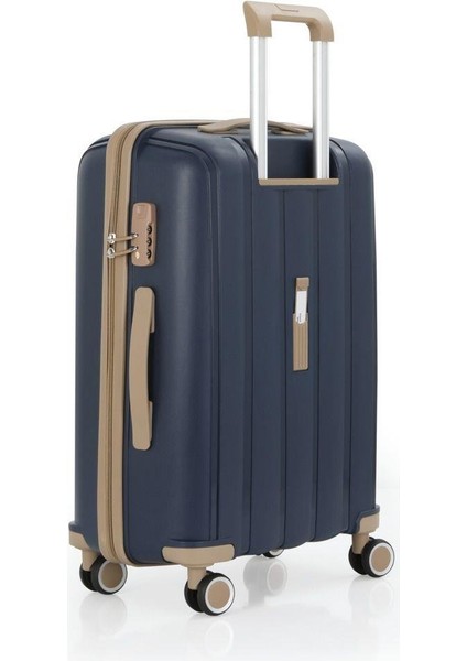 V305 Ultra Hafif Plastik Materyal Polipropilen Kabin Boy Valiz - Lacivert Şampanya modelleri