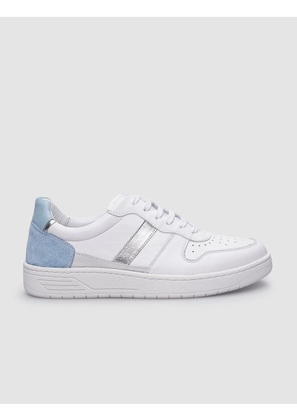 Beyaz-Mavi Kadın Deri Sneaker 124685S